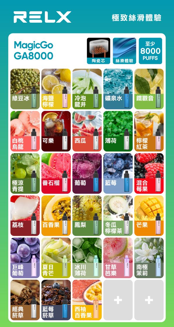 新品上市-RELX悅刻8000口拋棄式/一次性電子煙 高品質陶瓷芯 綿柔口感