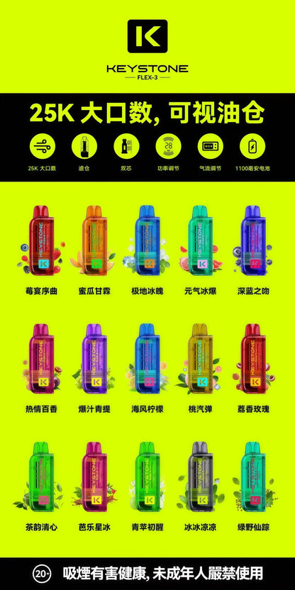 限時活動-買1顆煙彈送1隻主機 可疊加-鑰石KEYSTONE 25000口換彈式拋棄式
