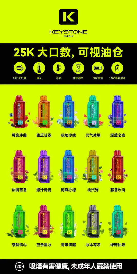 限時活動-買1顆煙彈送1隻主機 可疊加-鑰石KEYSTONE 25000口換彈式拋棄式