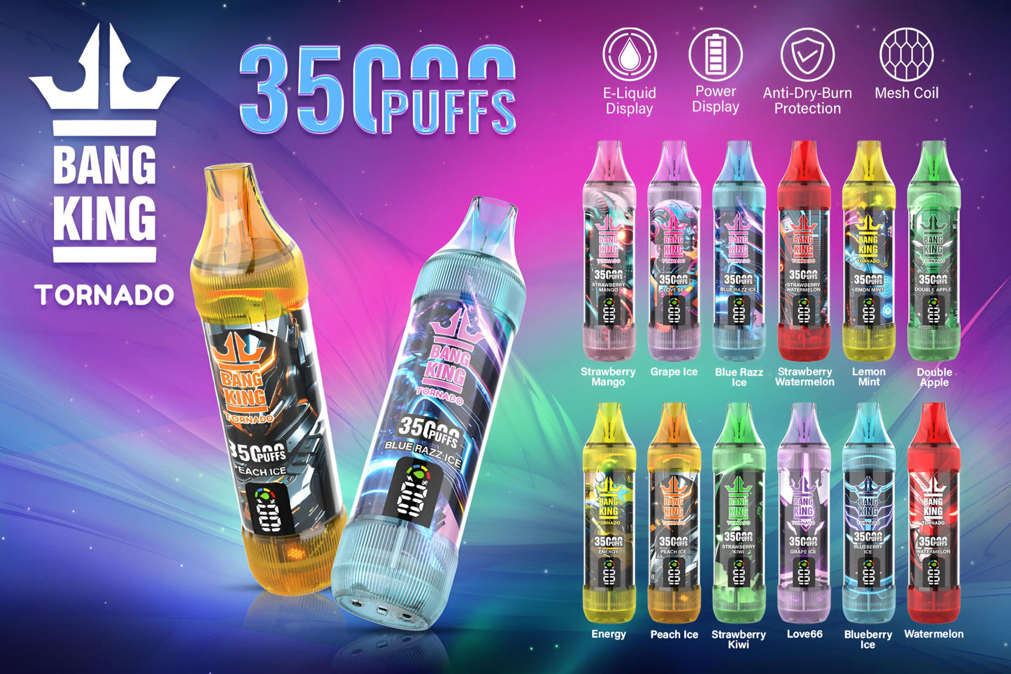 年終活動-買5隻送1隻隨機口味-Bang King 35000口拋棄式/大煙量一次性電子煙 歐美暢銷款